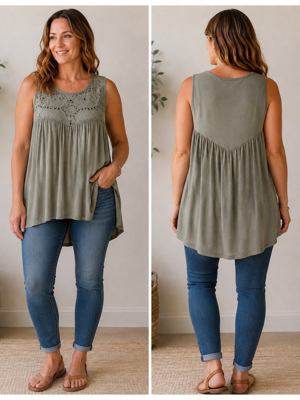 libby. edelman Relaxed Scoop Neck Tank - Olive Green